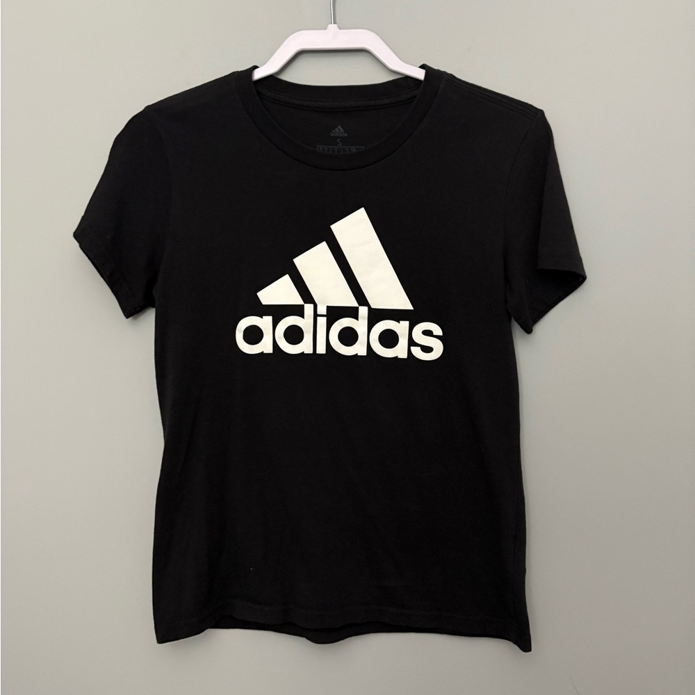 Adidas Black Crew Neck Tee with White Signature Logo Size S